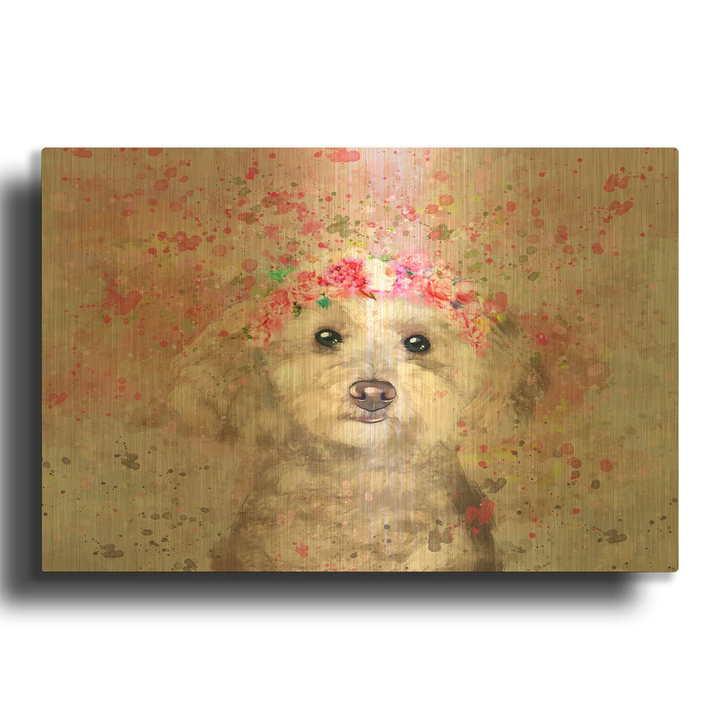 'Flower Crown Miniature Poodle' By Furbaby Affiliates Gold Metal Wall Art