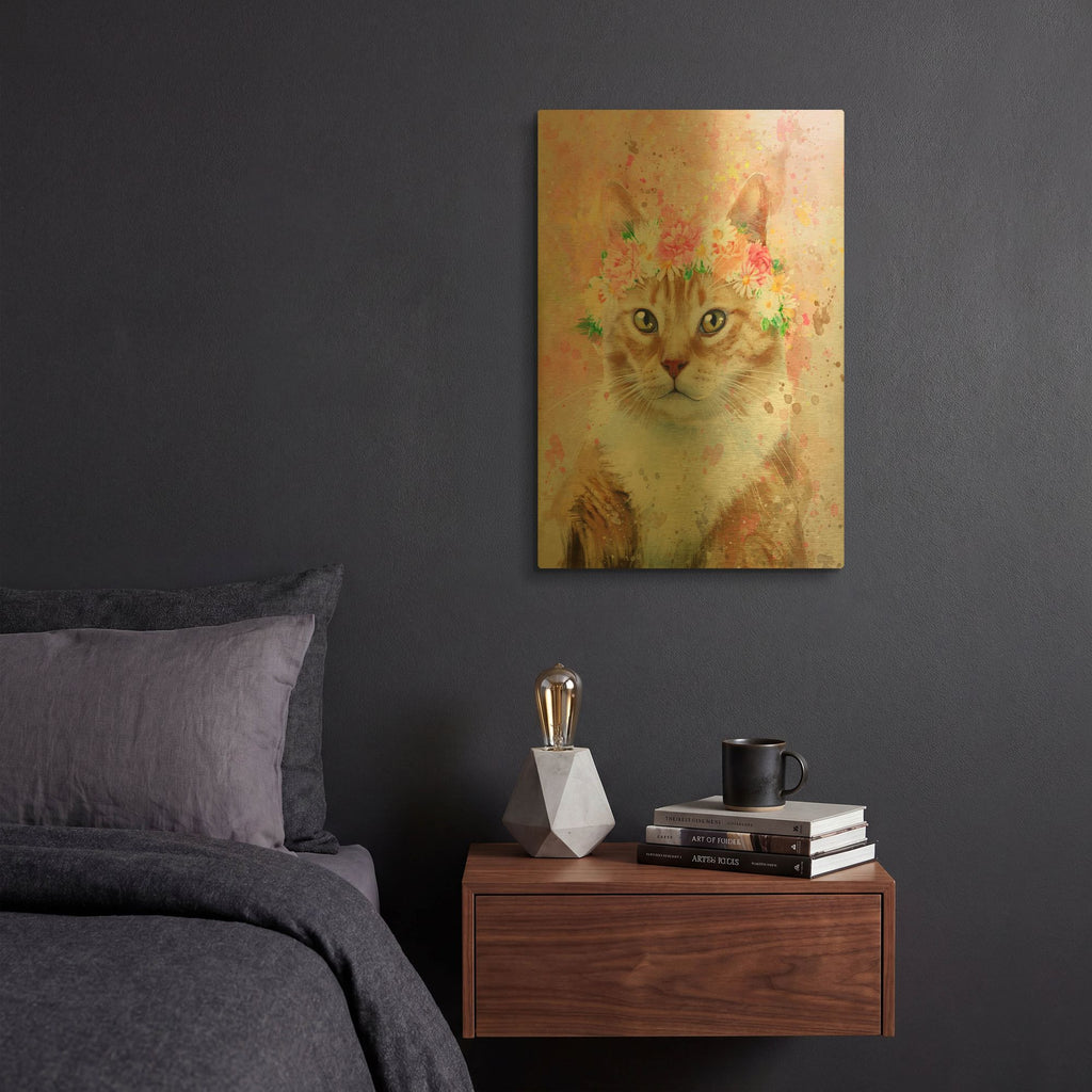 'Flower Crown Tabby Cat 6' By Furbaby Affiliates Gold Metal Wall Art
