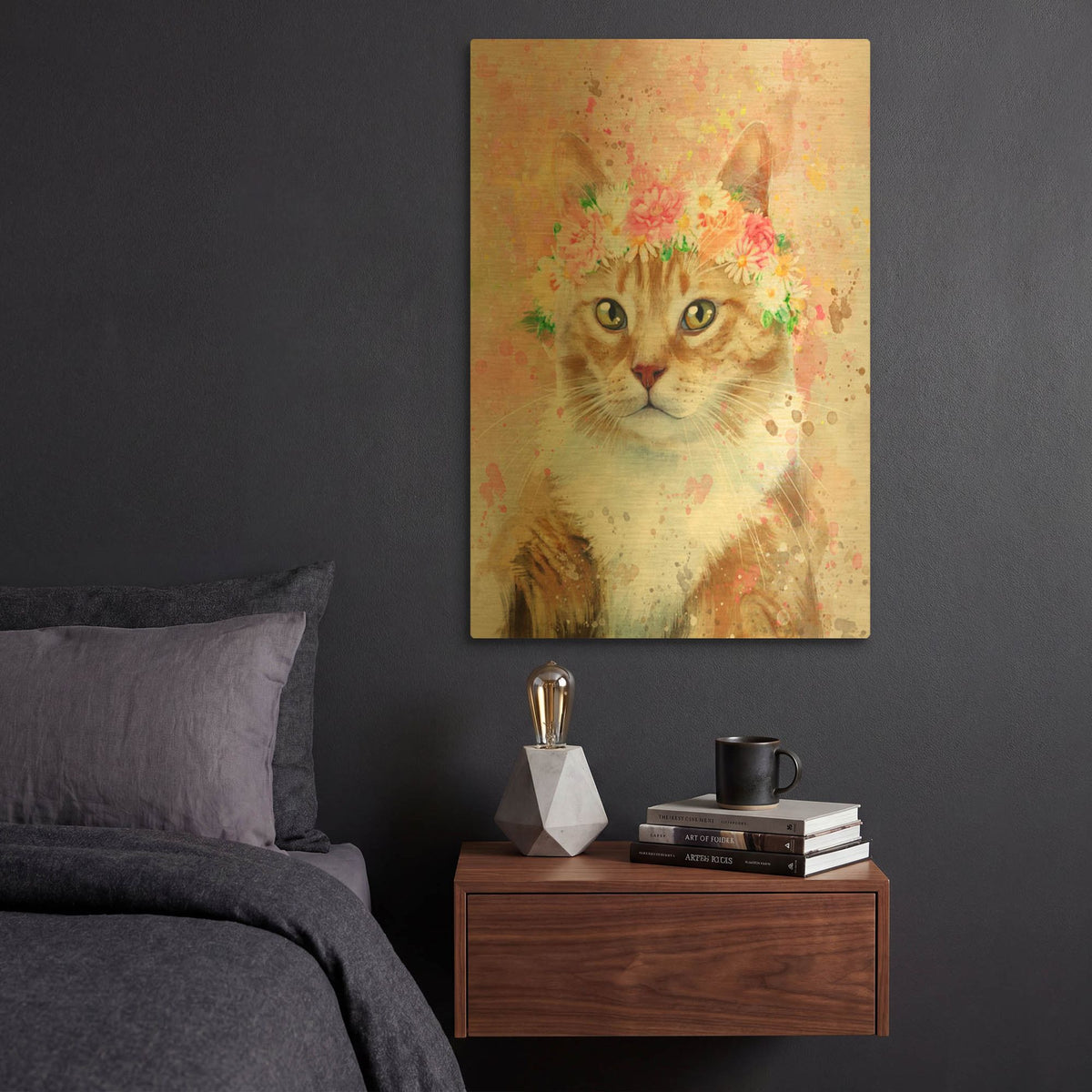 'Flower Crown Tabby Cat 6' By Furbaby Affiliates Gold Metal Wall Art