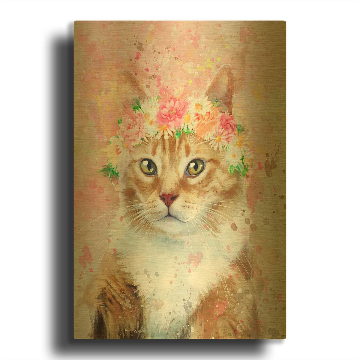 'Flower Crown Tabby Cat 6' By Furbaby Affiliates Gold Metal Wall Art