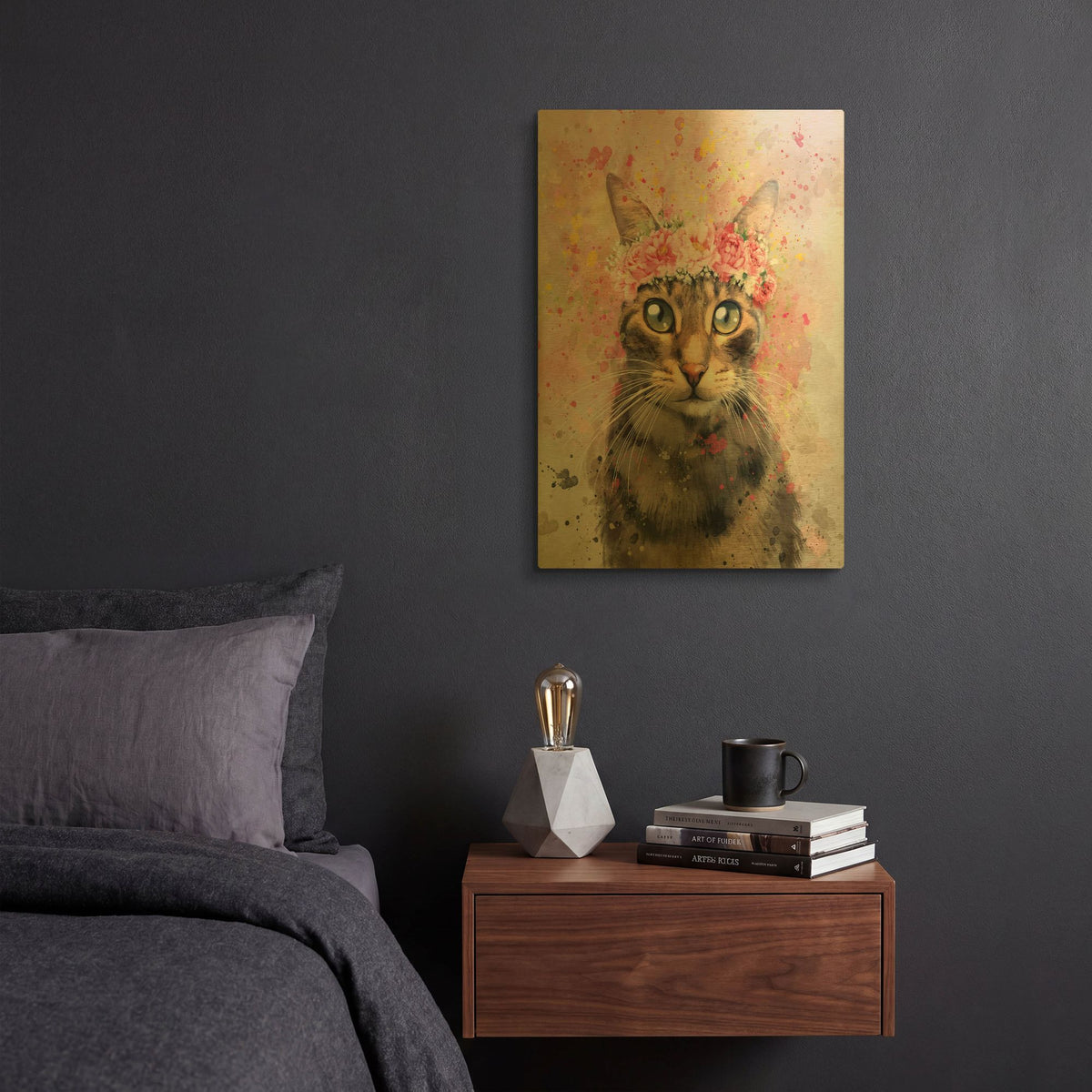 'Flower Crown Tabby Cat' By Furbaby Affiliates Gold Metal Wall Art