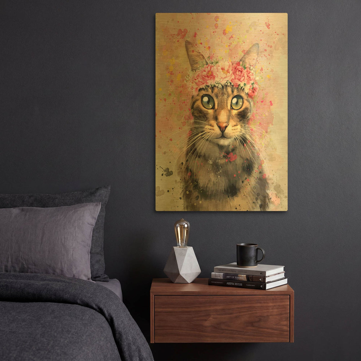 'Flower Crown Tabby Cat' By Furbaby Affiliates Gold Metal Wall Art
