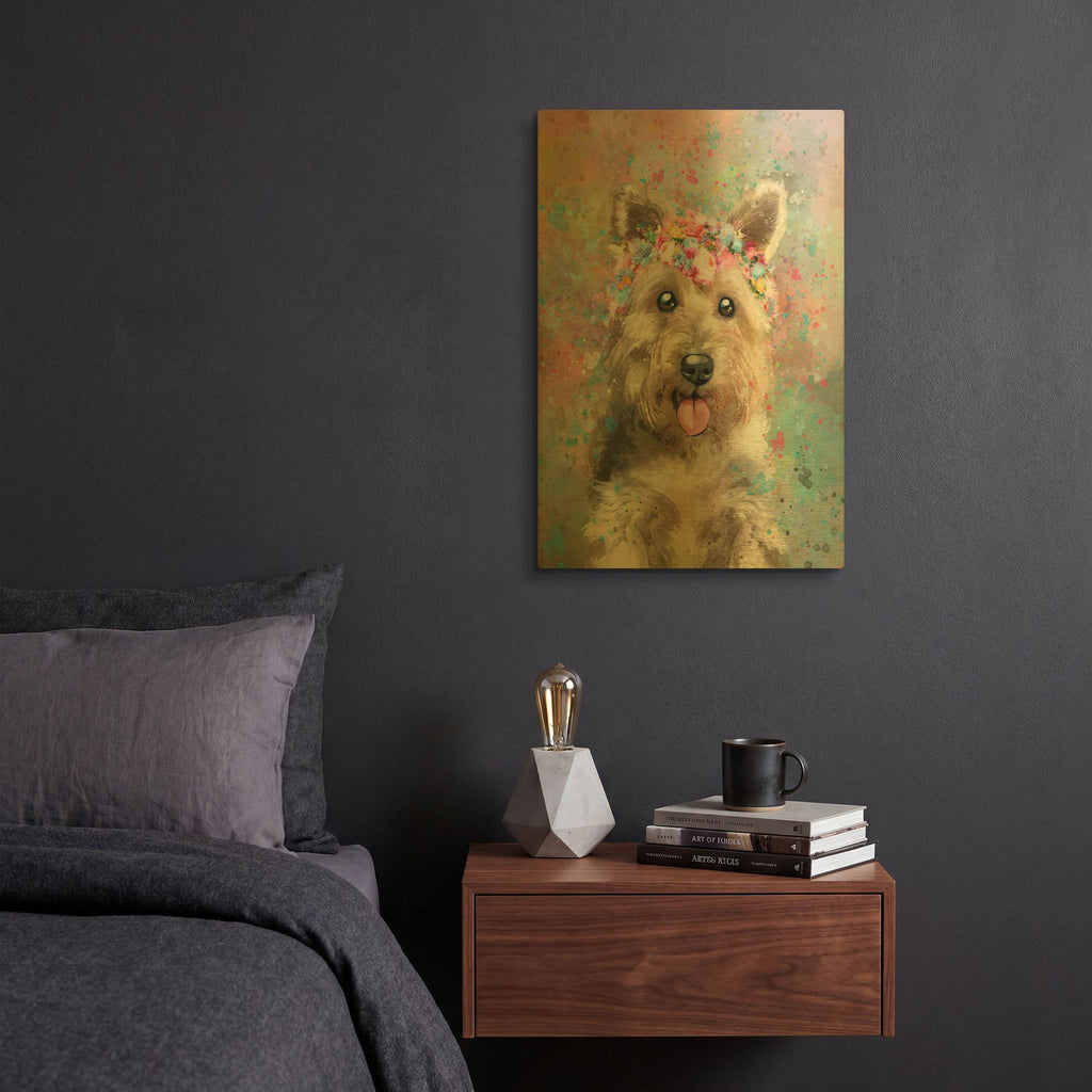 'Flower Crown Yorkshire Terrier' By Furbaby Affiliates Gold Metal Wall Art