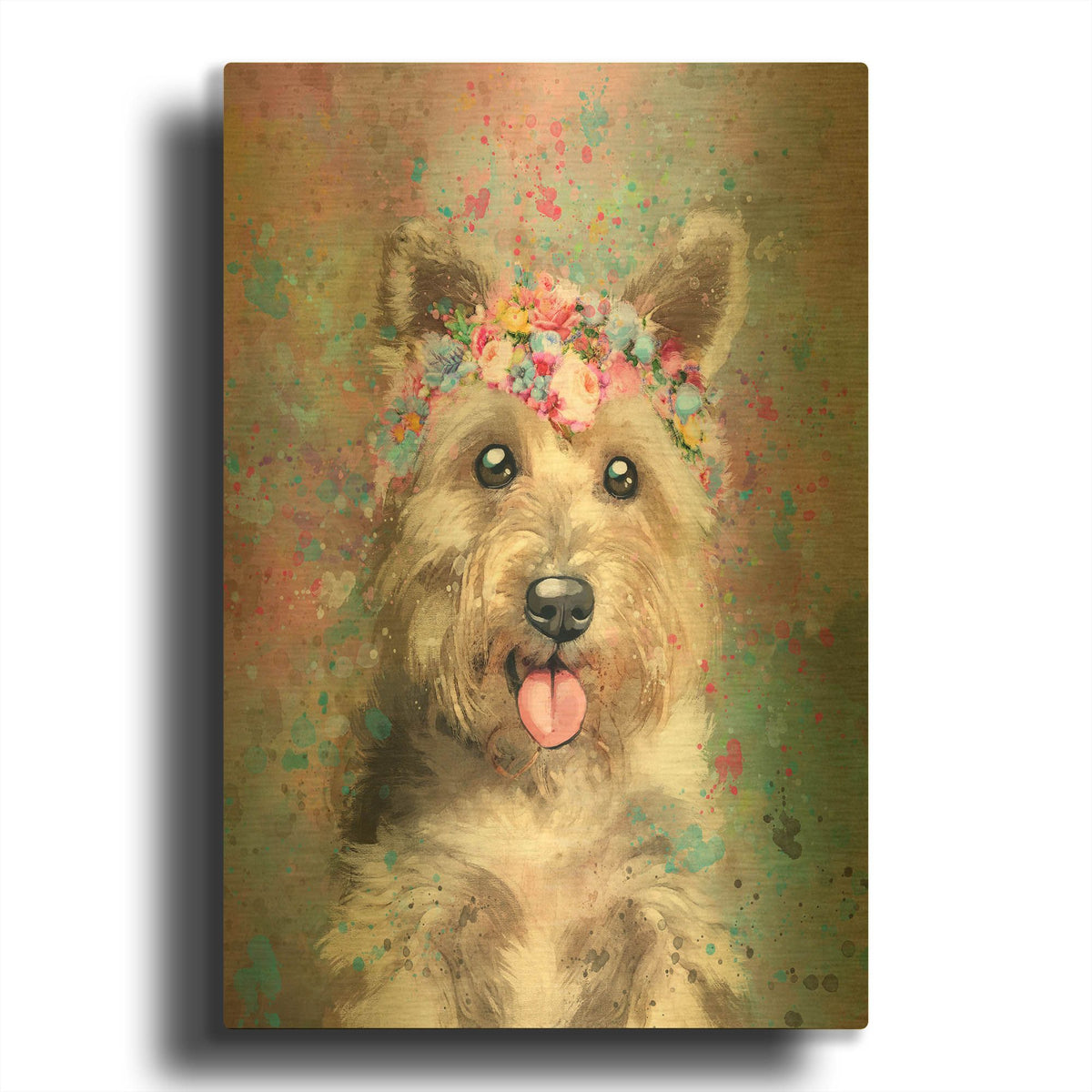 'Flower Crown Yorkshire Terrier' By Furbaby Affiliates Gold Metal Wall Art