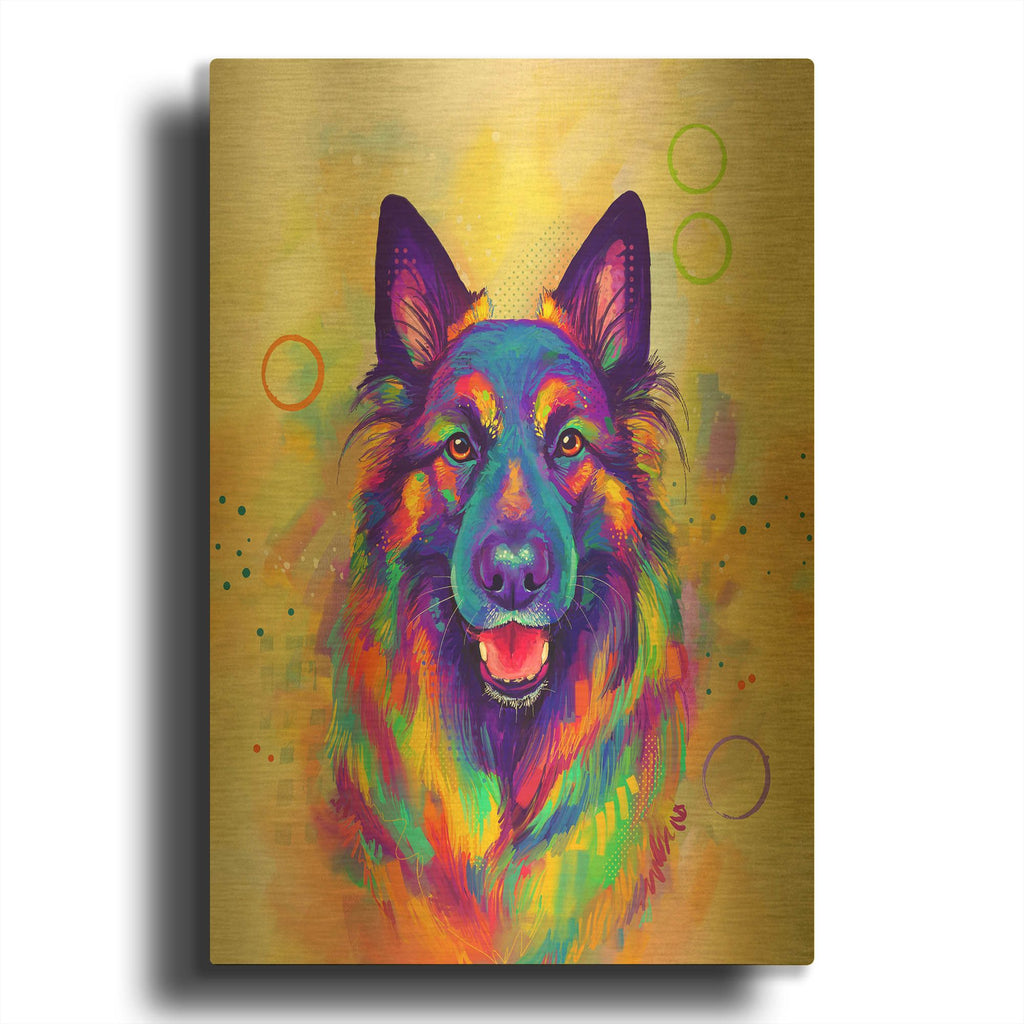 'Pop Art German Shepherd 2' By Furbaby Affiliates Gold Metal Wall Art