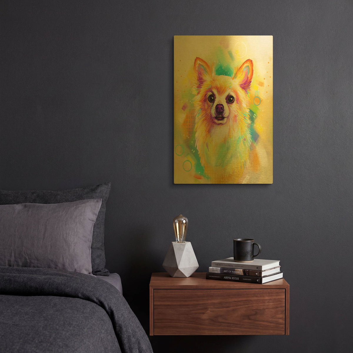 'Pop Art Long Haired Chihuahua' By Furbaby Affiliates Gold Metal Wall Art
