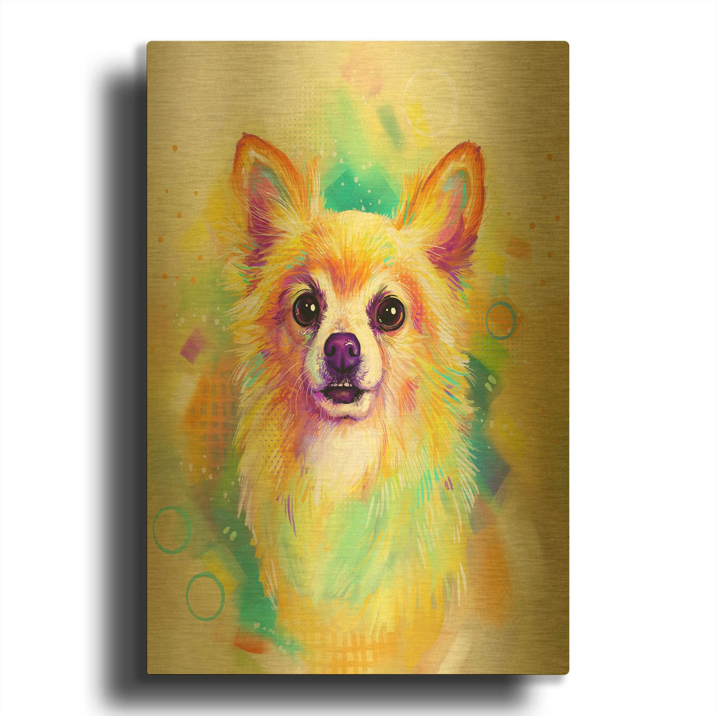 'Pop Art Long Haired Chihuahua' By Furbaby Affiliates Gold Metal Wall Art