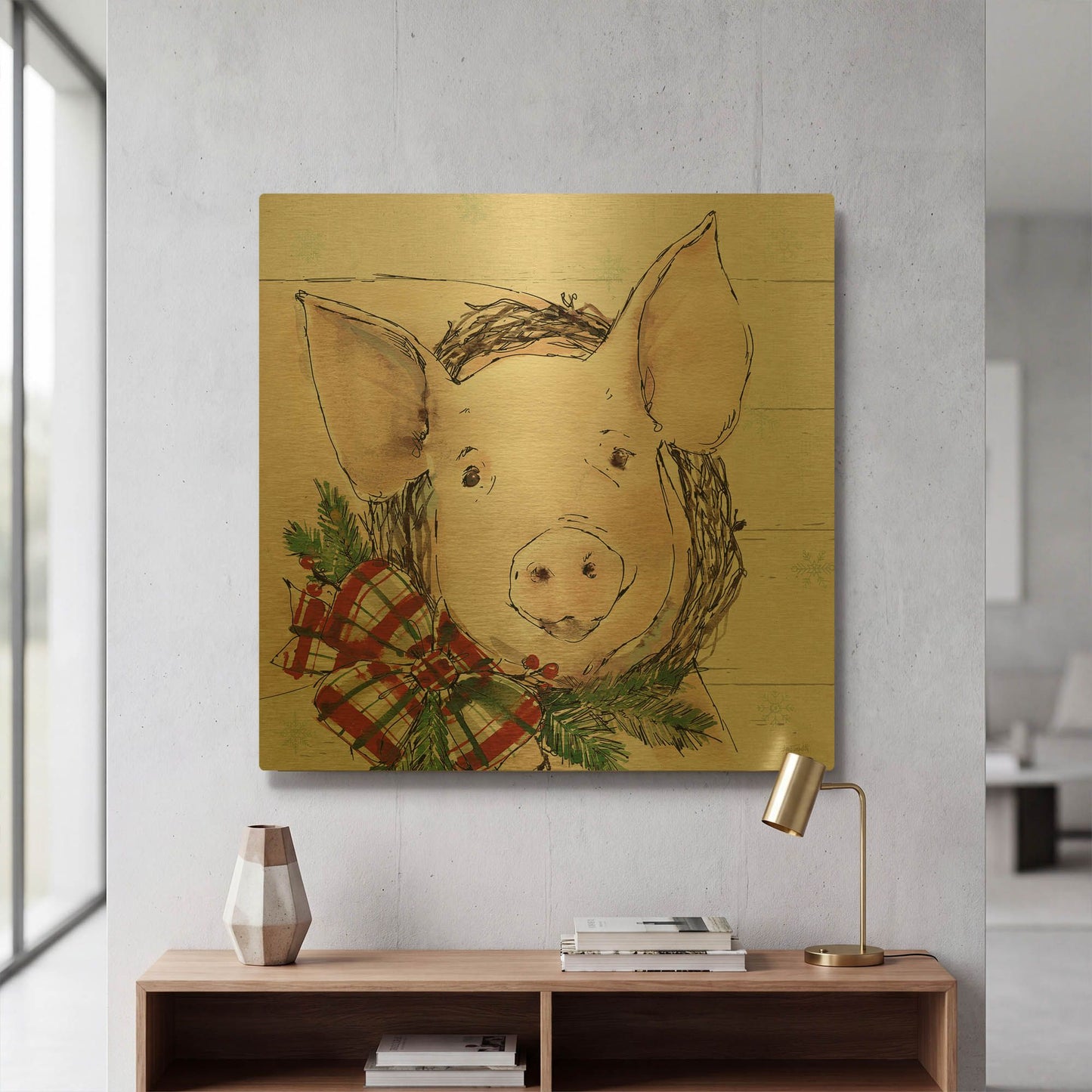 'Holiday on the Farm VII' By Anne Tavoletti Gold Metal Wall Art