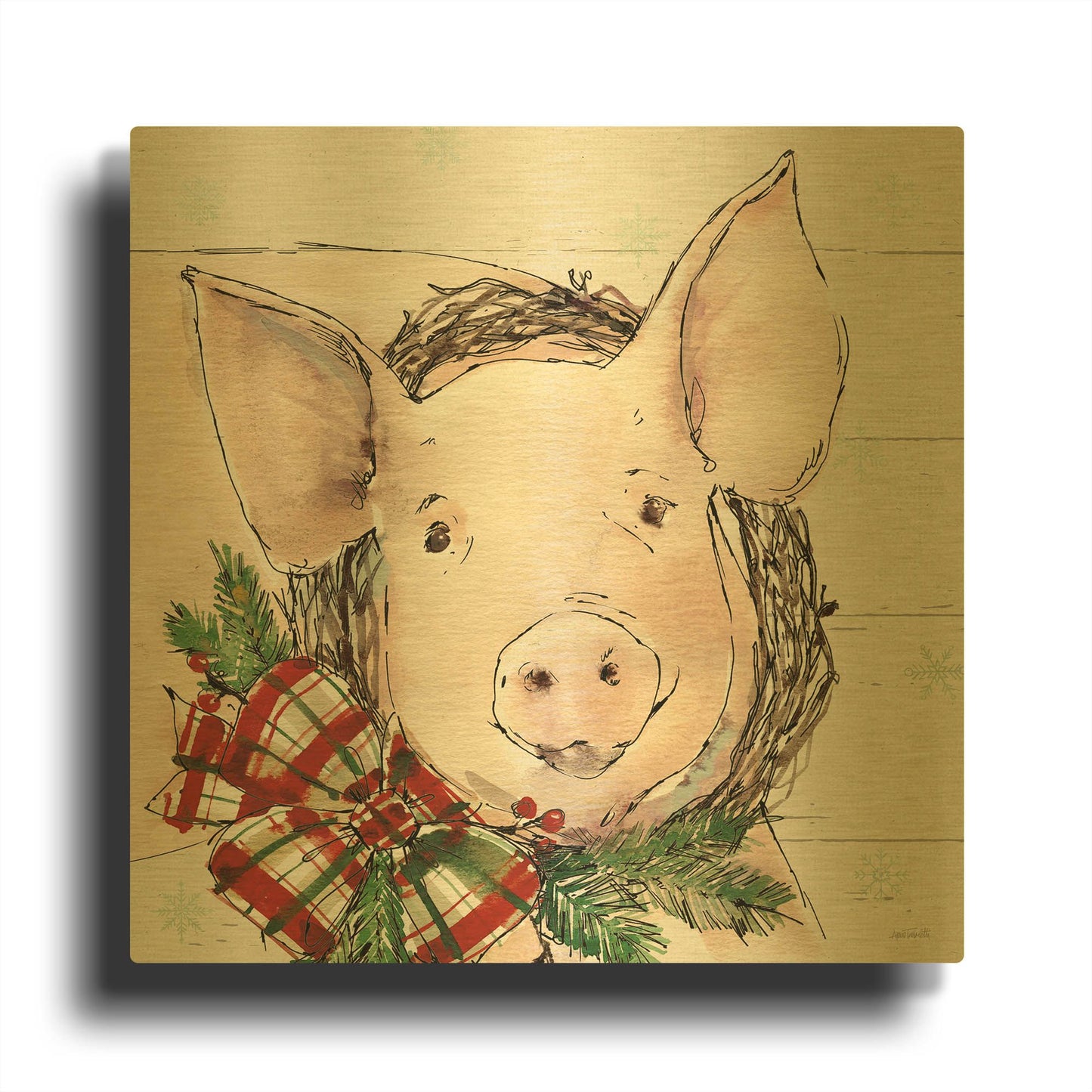 'Holiday on the Farm VII' By Anne Tavoletti Gold Metal Wall Art