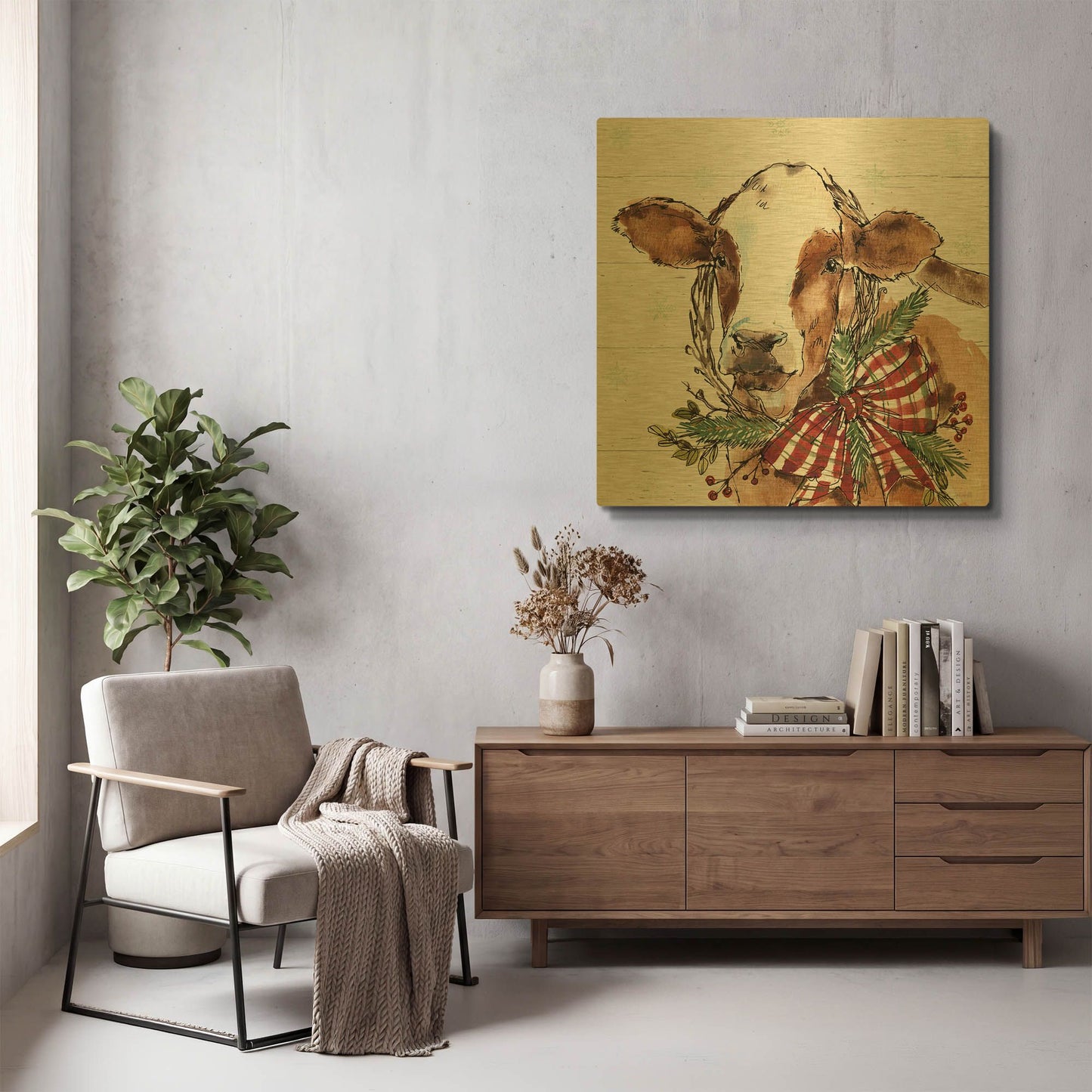 'Holiday on the Farm VIII' By Anne Tavoletti Gold Metal Wall Art