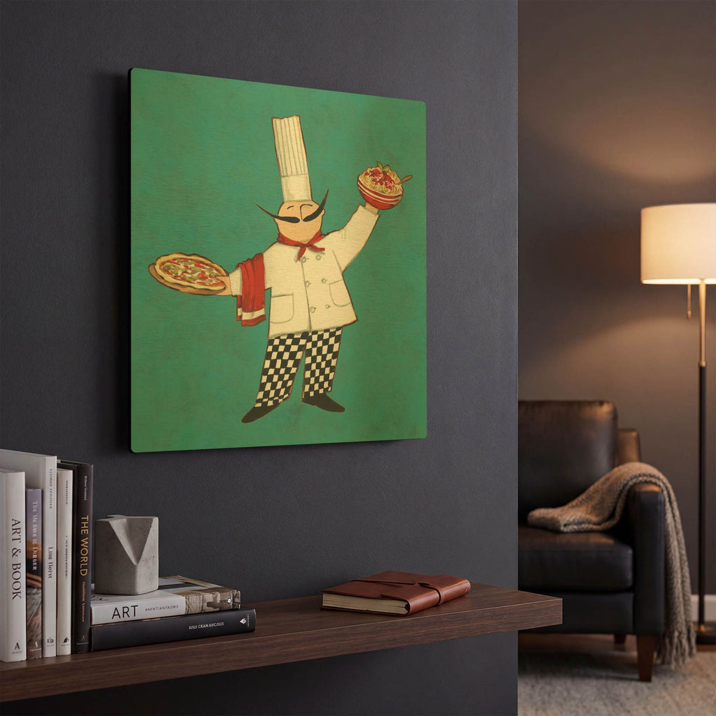 'Pasta Chef in Color' By Anne Tavoletti Gold Metal Wall Art