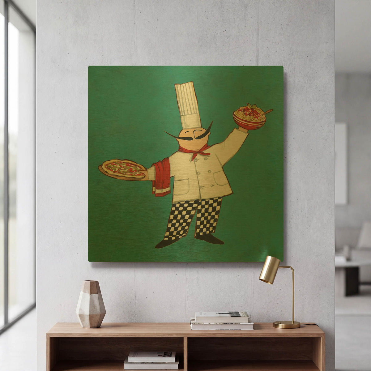 'Pasta Chef in Color' By Anne Tavoletti Gold Metal Wall Art