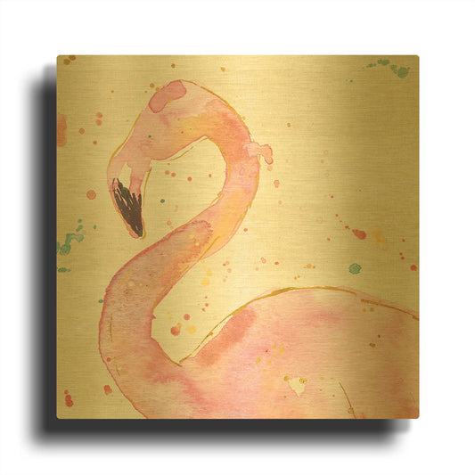 'Flamingo Fever III' By Anne Tavoletti Gold Metal Wall Art