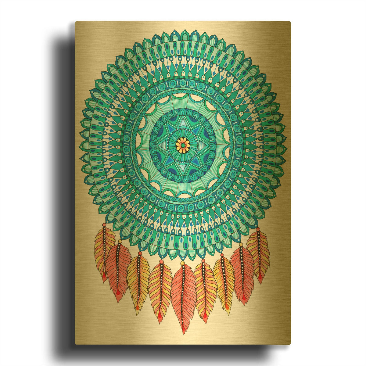 'Mandalafeather Dreamcatcher' By Hello Angel Gold Metal Wall Art