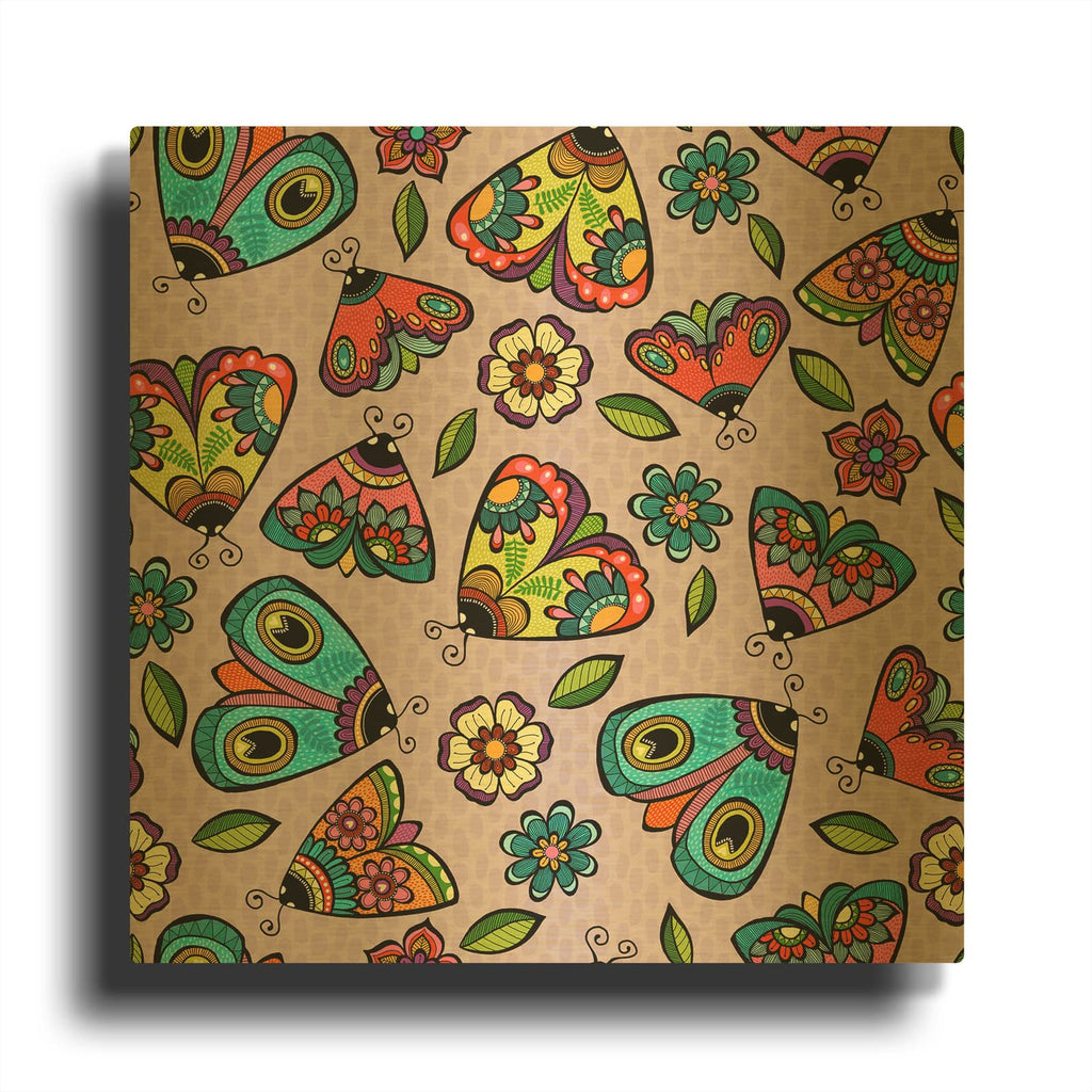 'Garden Moths Pattern Square' By Hello Angel Gold Metal Wall Art
