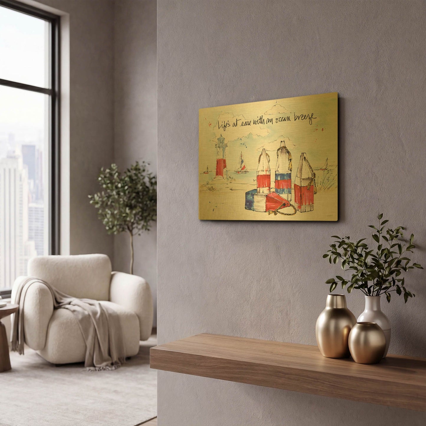 'Coastal Buoys II' By Anne Tavoletti Gold Metal Wall Art