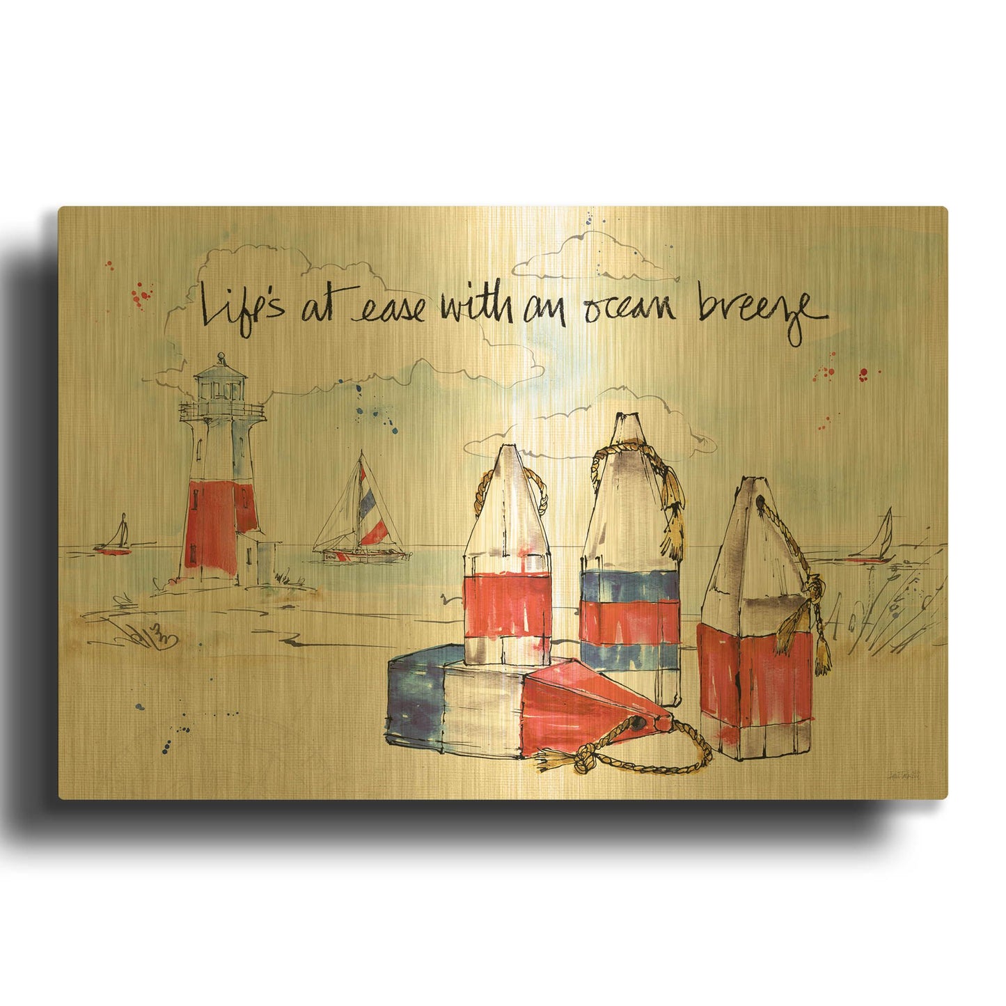 'Coastal Buoys II' By Anne Tavoletti Gold Metal Wall Art