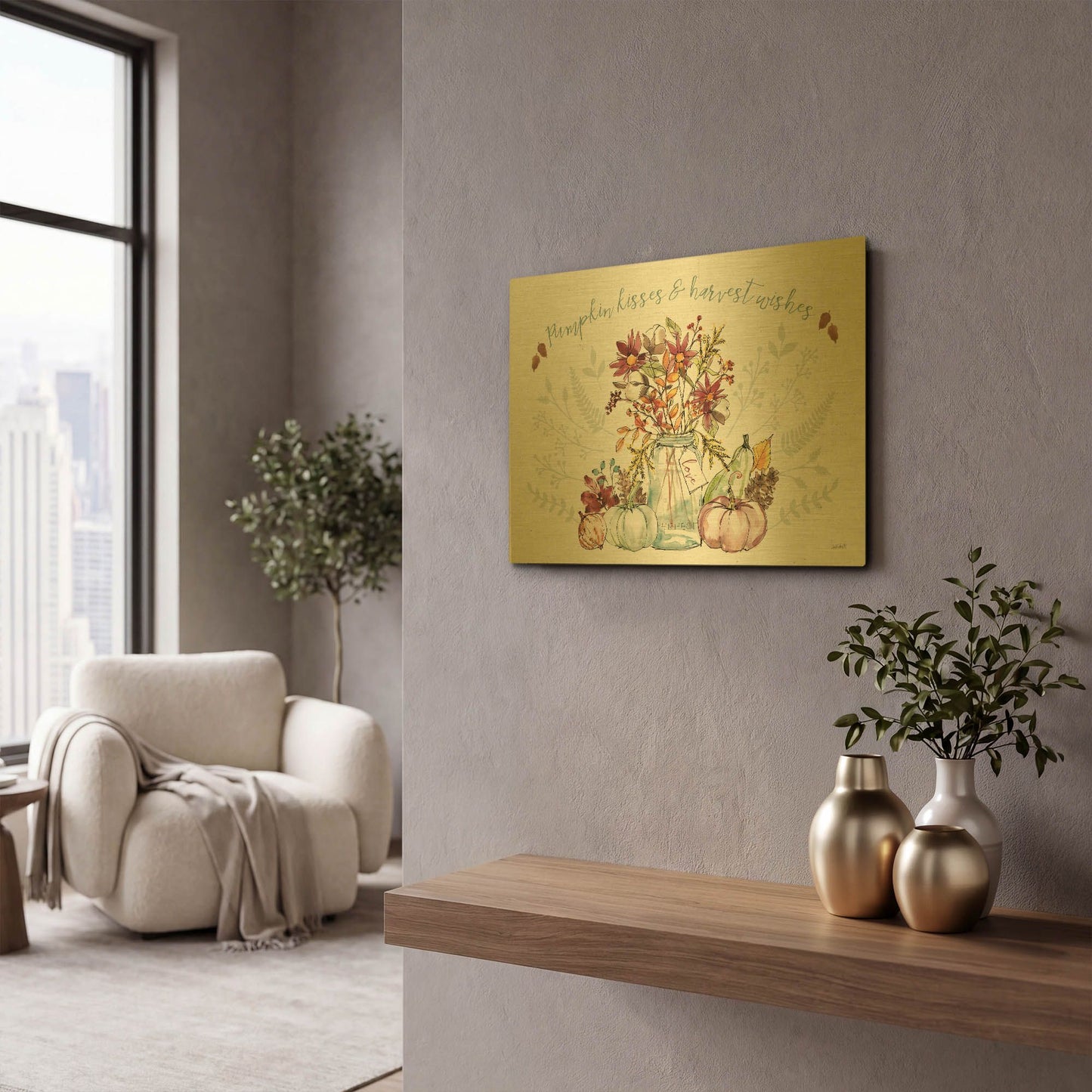'Festive Foliage I' By Anne Tavoletti Gold Metal Wall Art