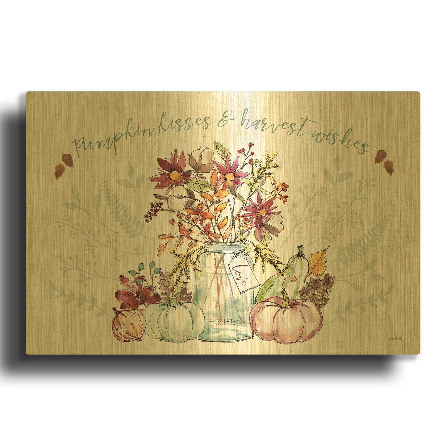 'Festive Foliage I' By Anne Tavoletti Gold Metal Wall Art