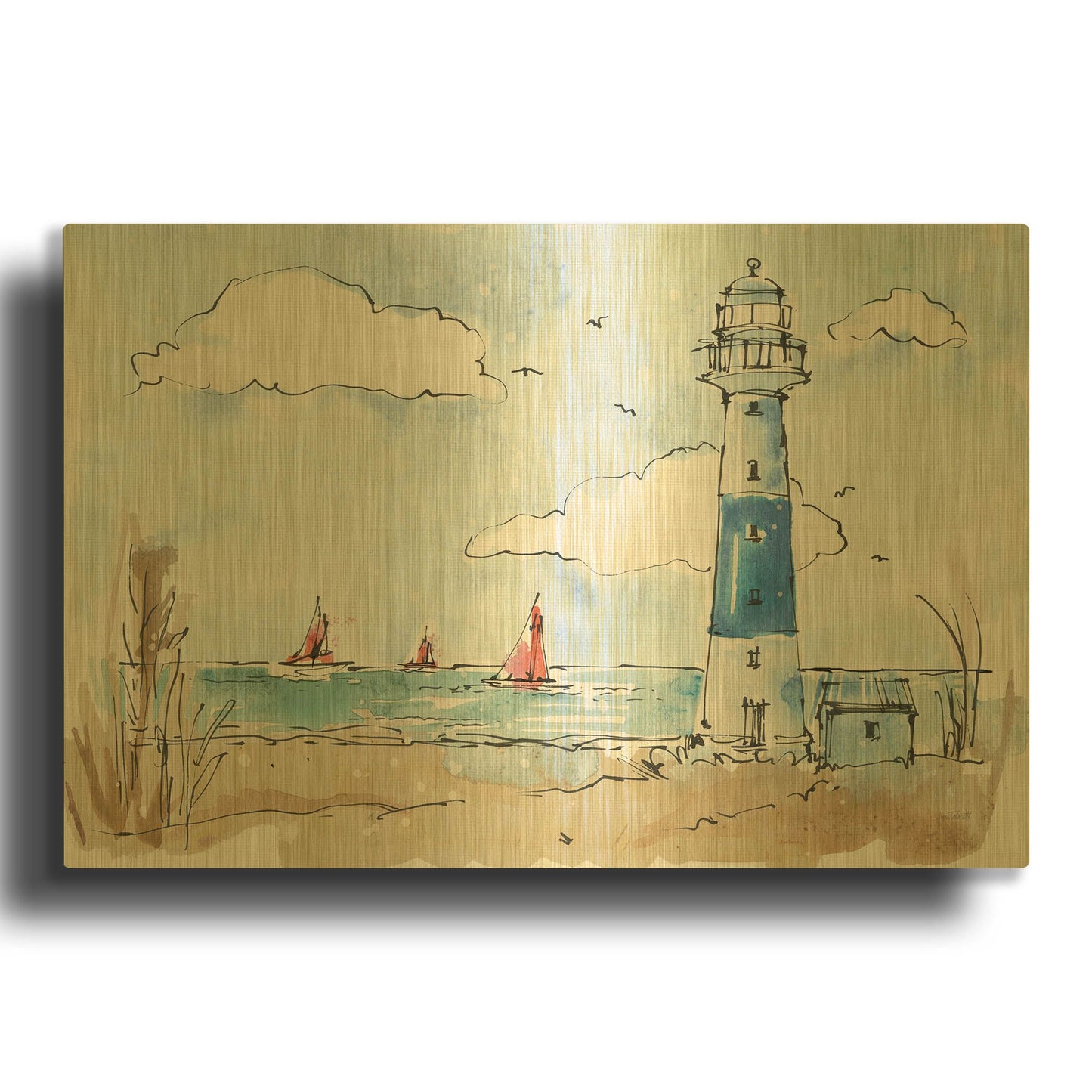 'Coastal Life II' By Anne Tavoletti Gold Metal Wall Art