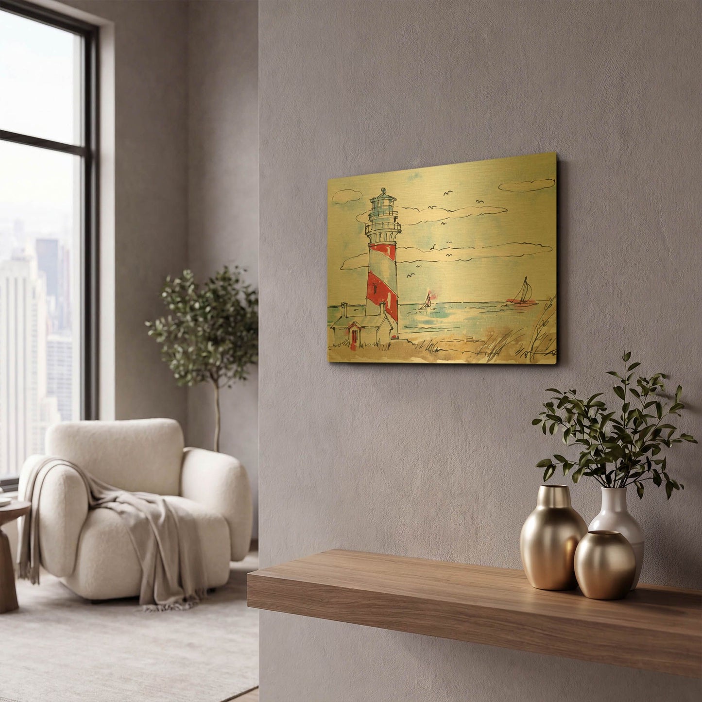 'Coastal Life I' By Anne Tavoletti Gold Metal Wall Art