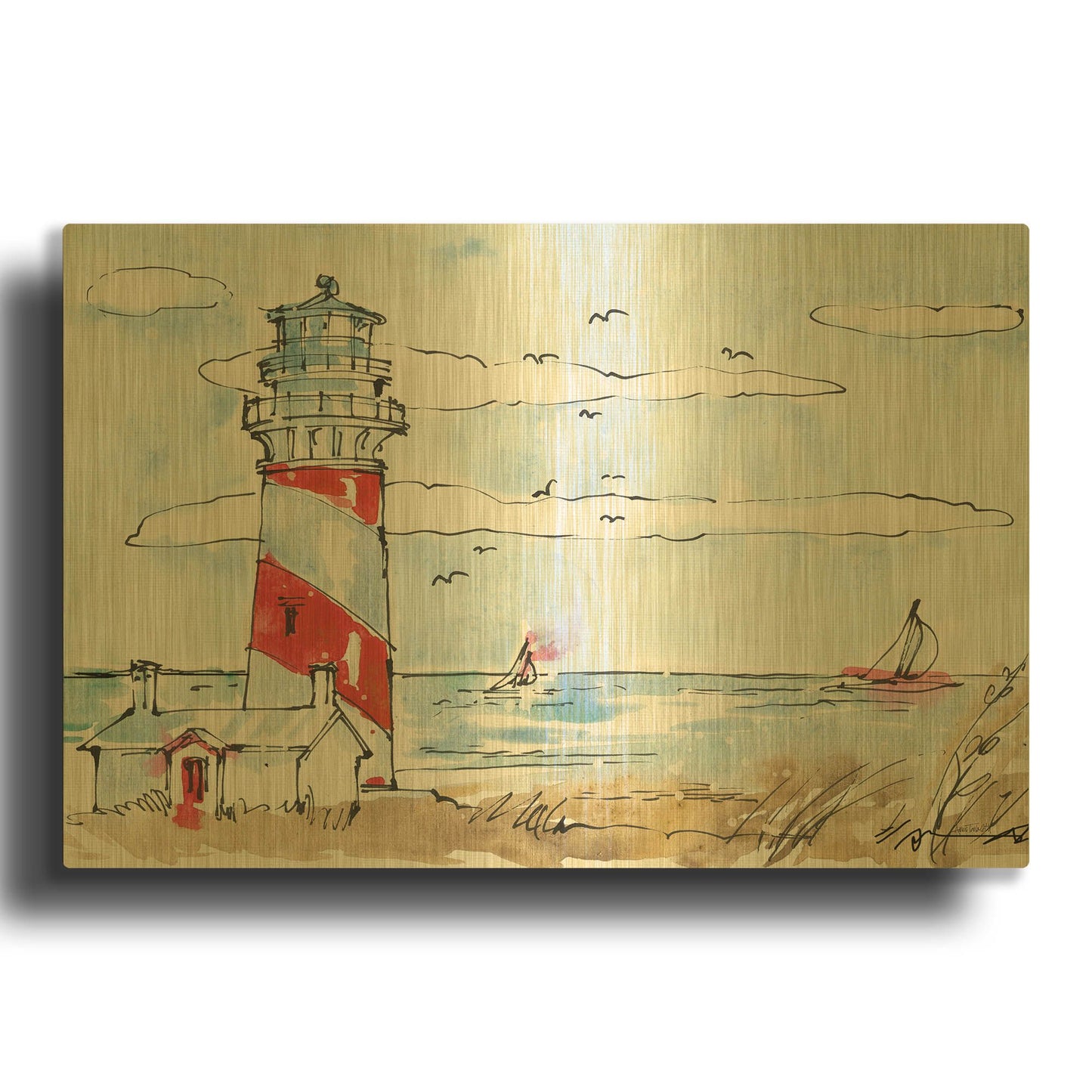 'Coastal Life I' By Anne Tavoletti Gold Metal Wall Art