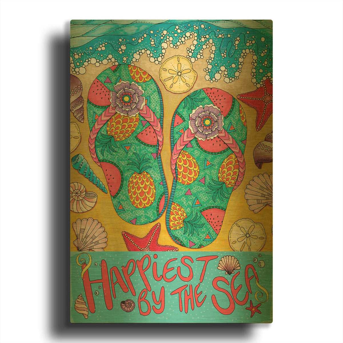 'Happiest By The Sea' By Hello Angel Gold Metal Wall Art