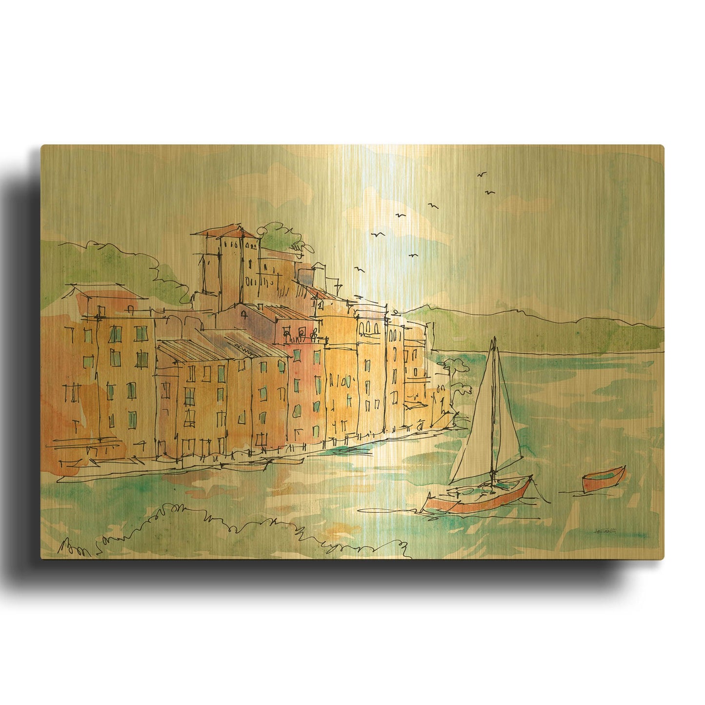 'Portofino II' By Anne Tavoletti Gold Metal Wall Art