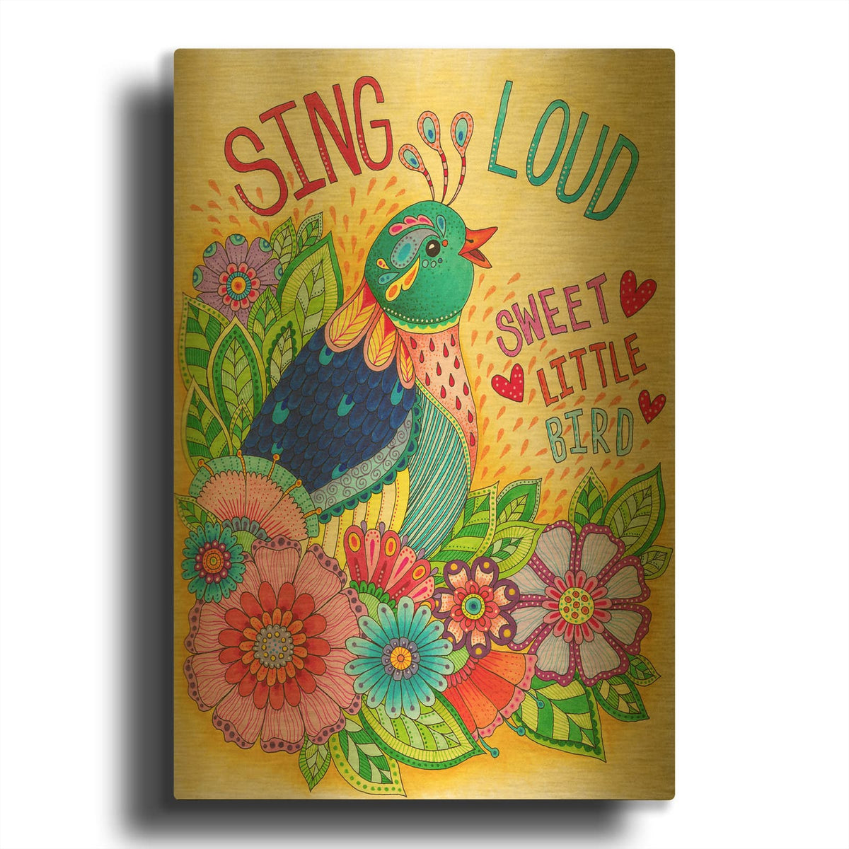 'Sing Loud Little Bird' By Hello Angel Gold Metal Wall Art