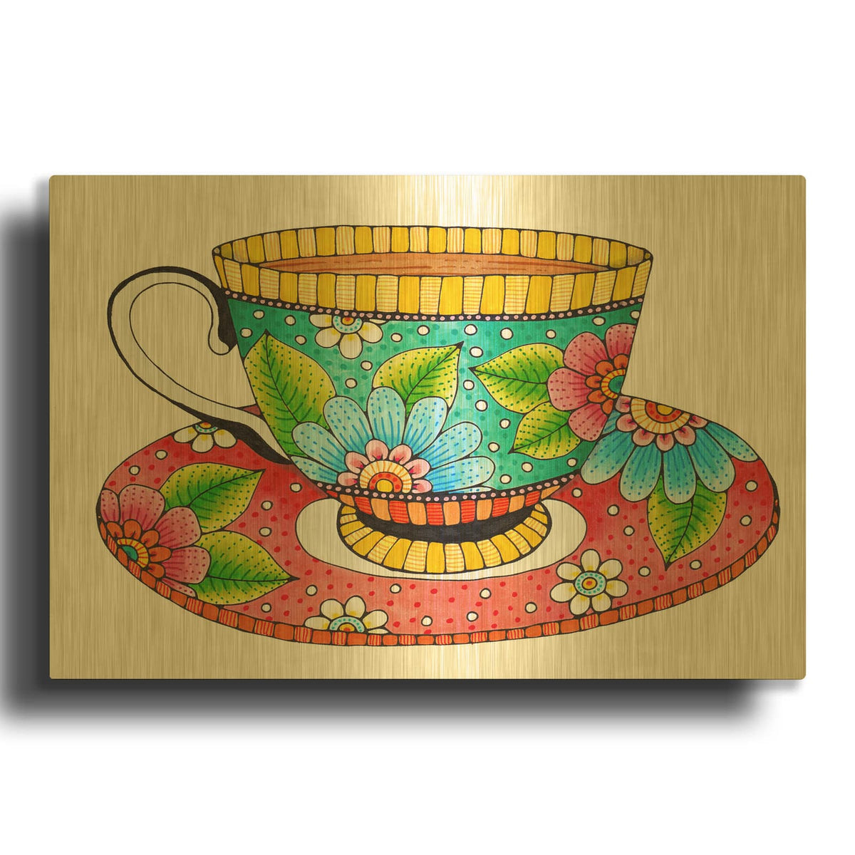 'Coloured Teacup' By Hello Angel Gold Metal Wall Art