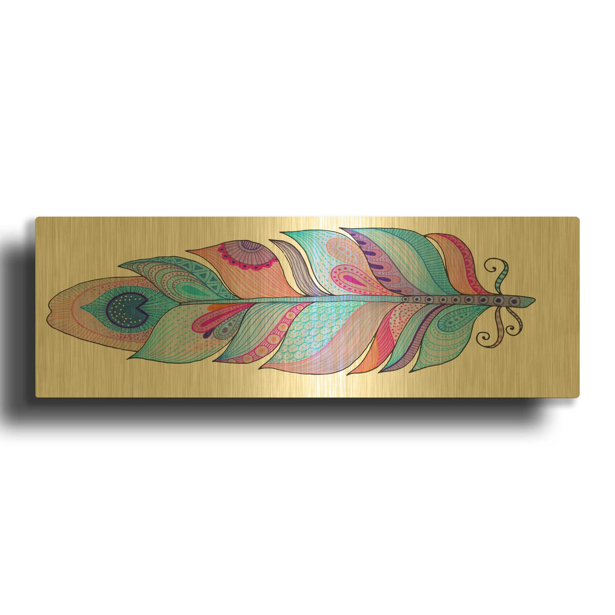 'No Lines Feather' By Hello Angel Gold Metal Wall Art