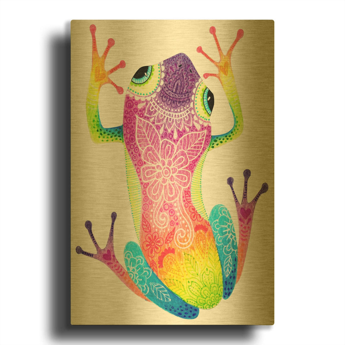 'Rainbow Frog' By Hello Angel Gold Metal Wall Art