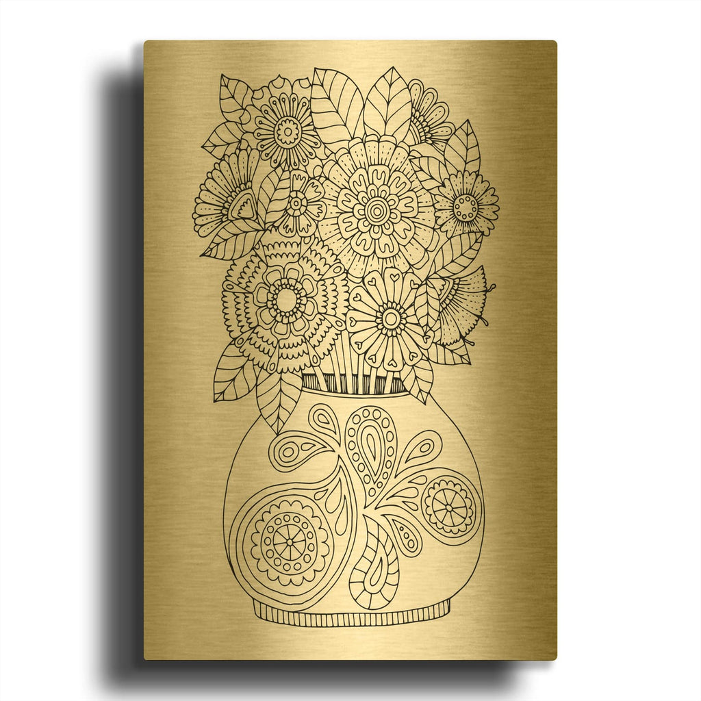 'Lets Draw Flowers-27' By Hello Angel Gold Metal Wall Art