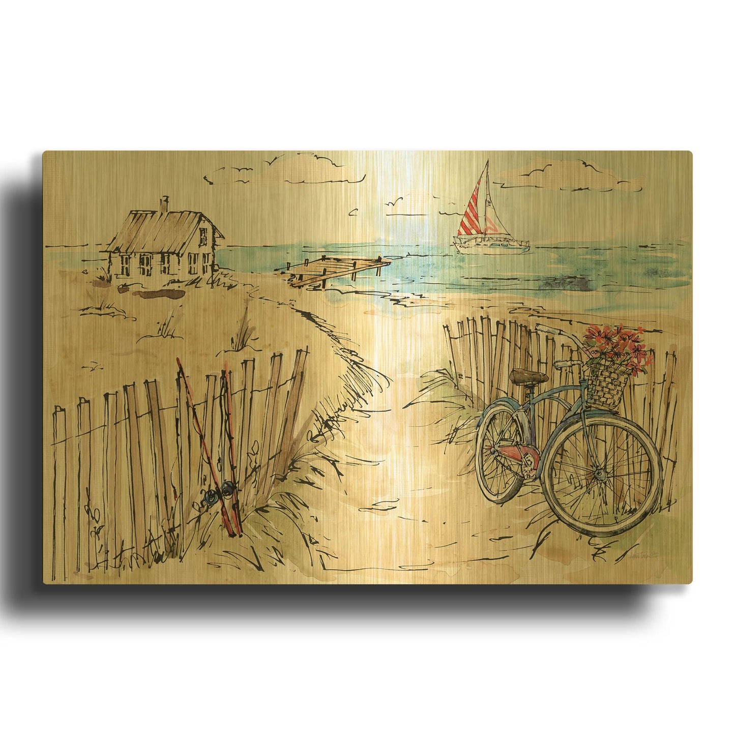 'Coastal Catch V' By Anne Tavoletti Gold Metal Wall Art