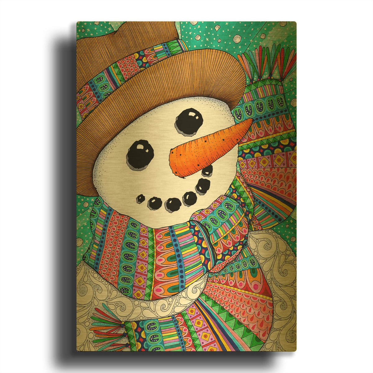 'Snowman Style' By Hello Angel Gold Metal Wall Art