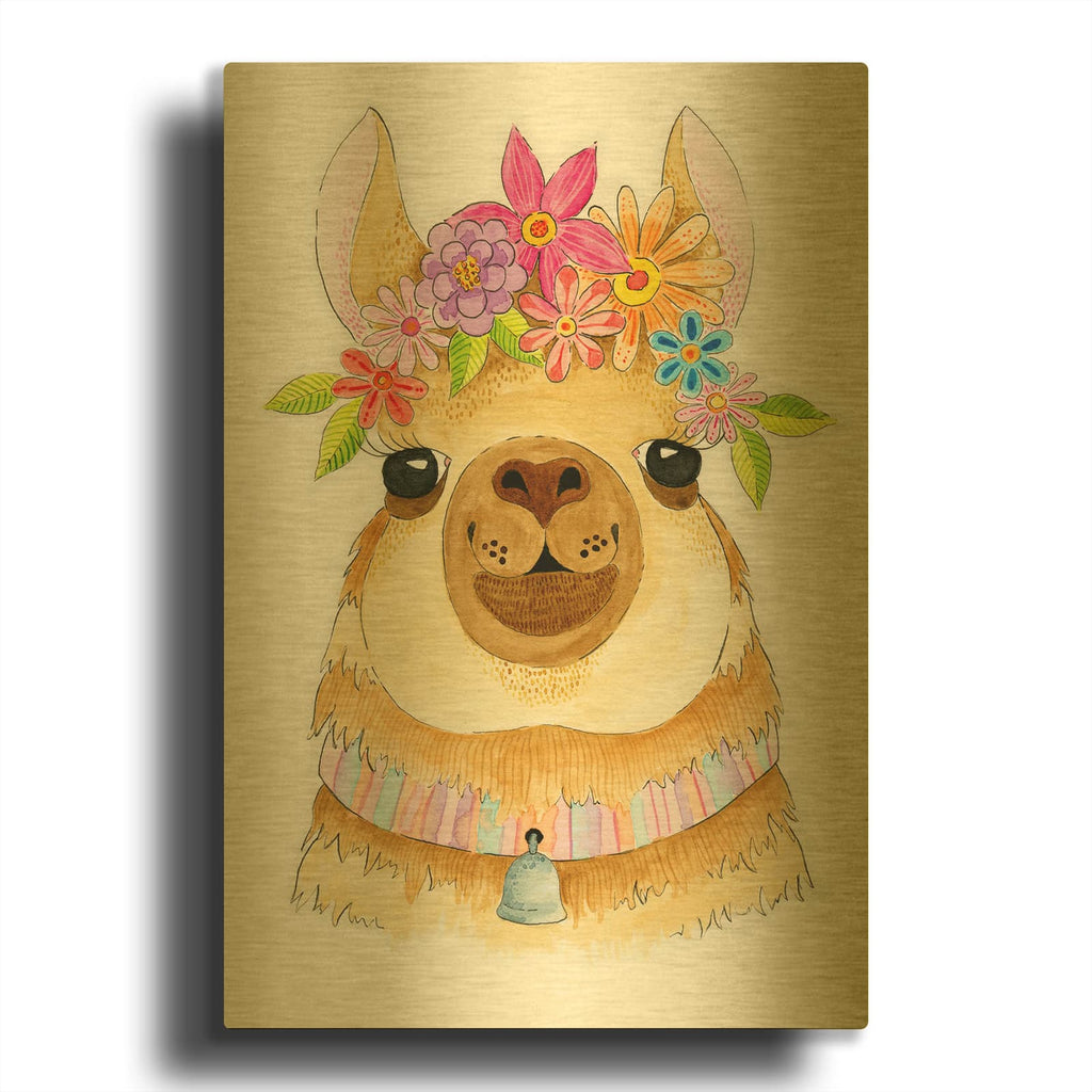 'Llama Cutie' By Hello Angel Gold Metal Wall Art
