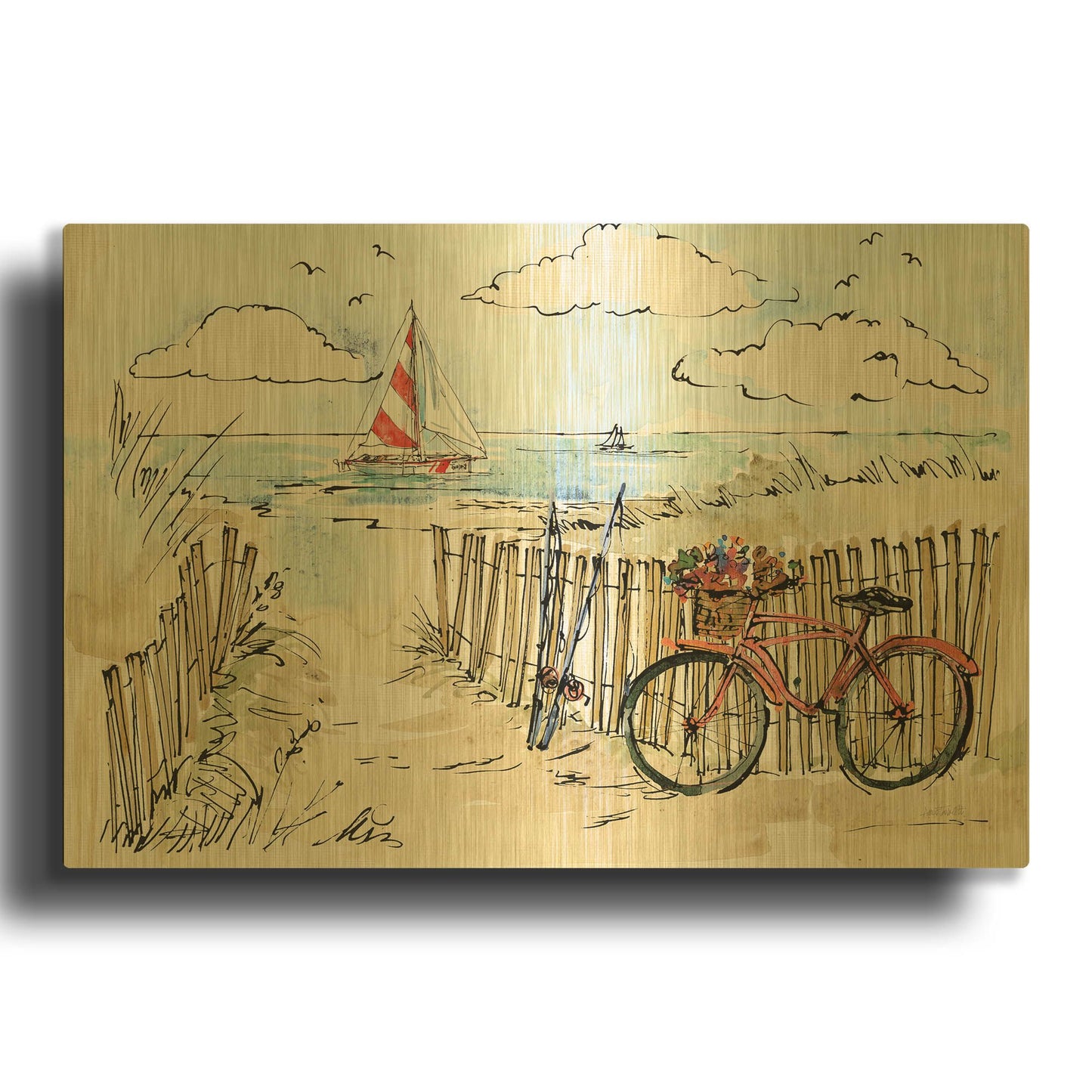 'Coastal Catch VI' By Anne Tavoletti Gold Metal Wall Art