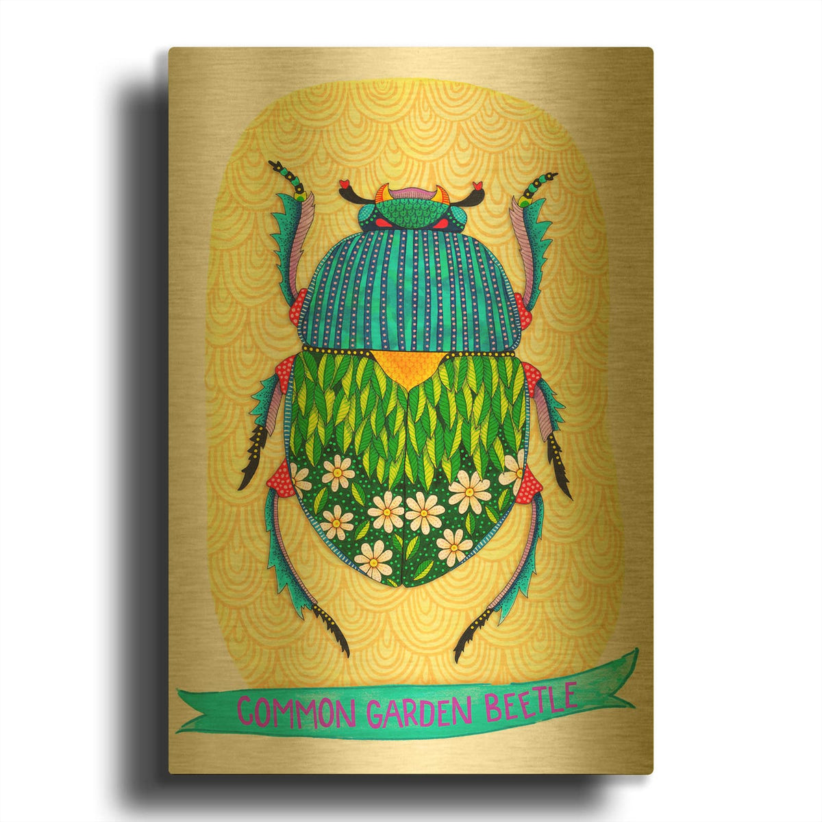 'Common Garden Beetle Mounted' By Hello Angel Gold Metal Wall Art