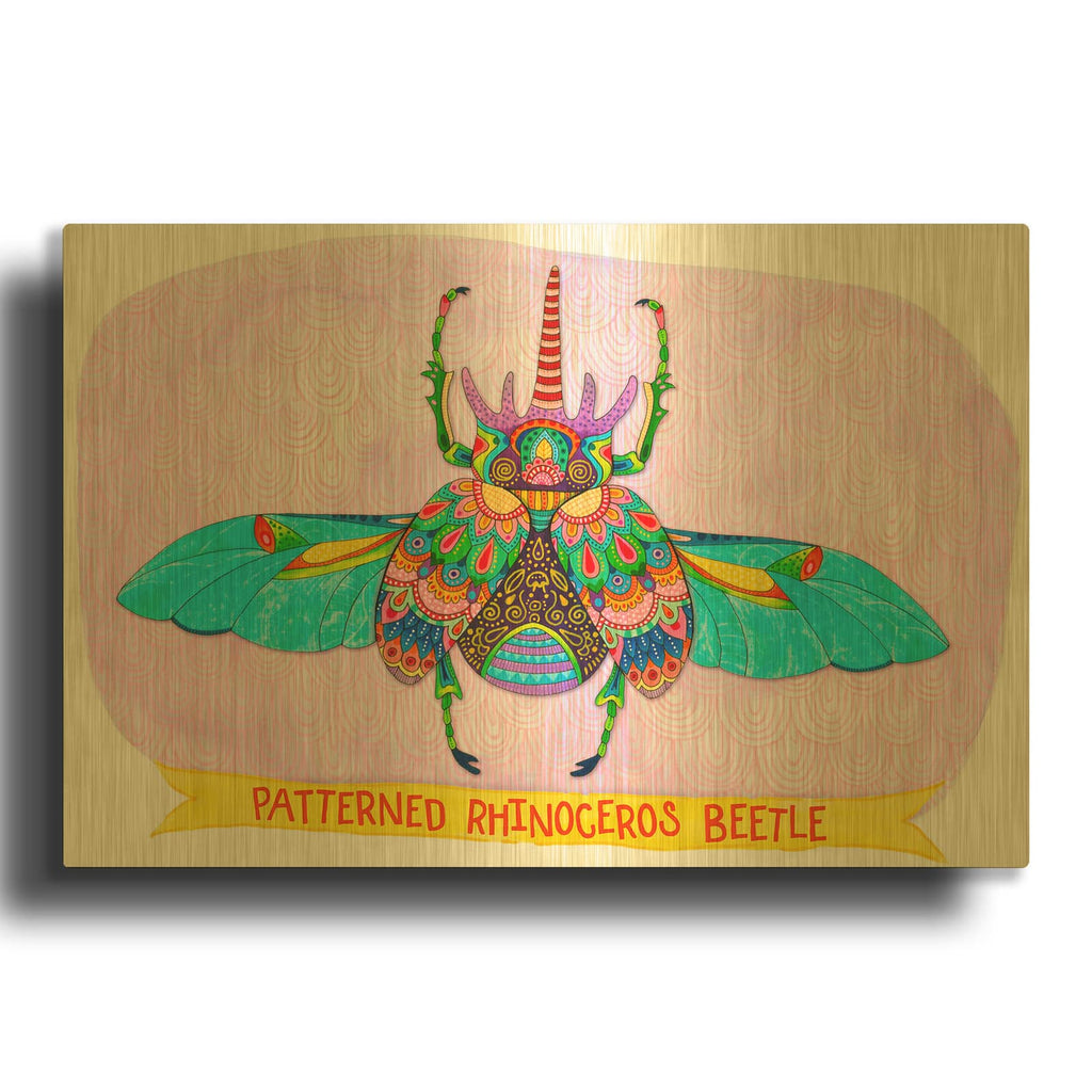 'Patterned Rhino Beetle Mounted' By Hello Angel Gold Metal Wall Art