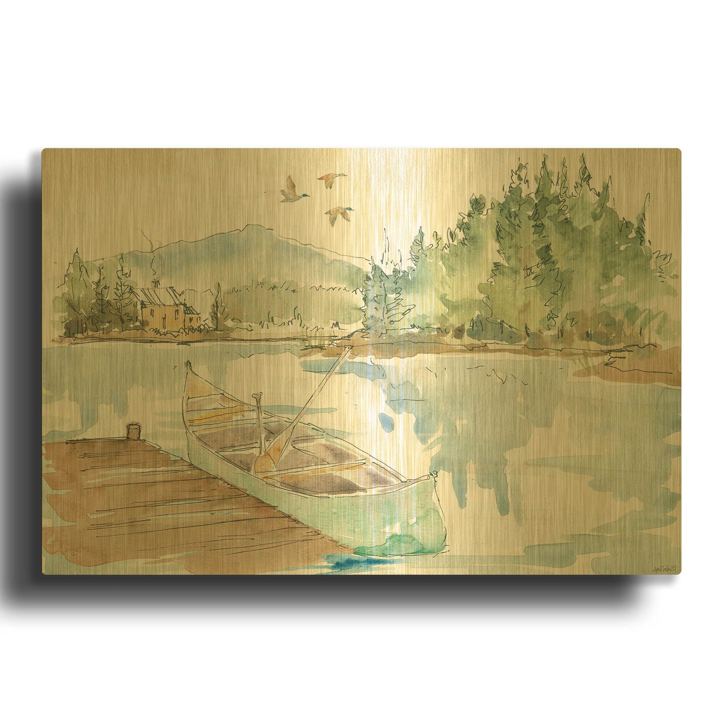 'Lakehouse I' By Anne Tavoletti Gold Metal Wall Art