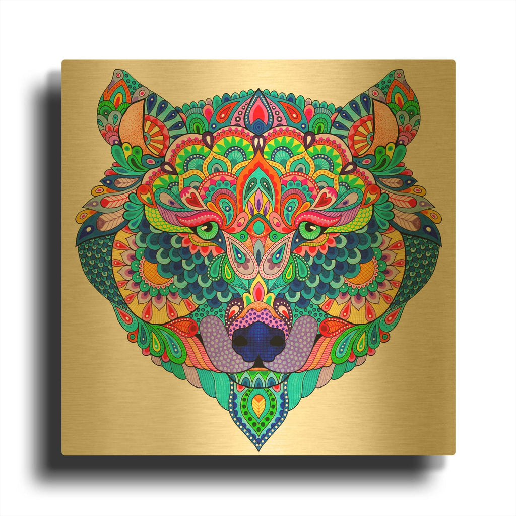 'Blue Wolf' By Hello Angel Gold Metal Wall Art