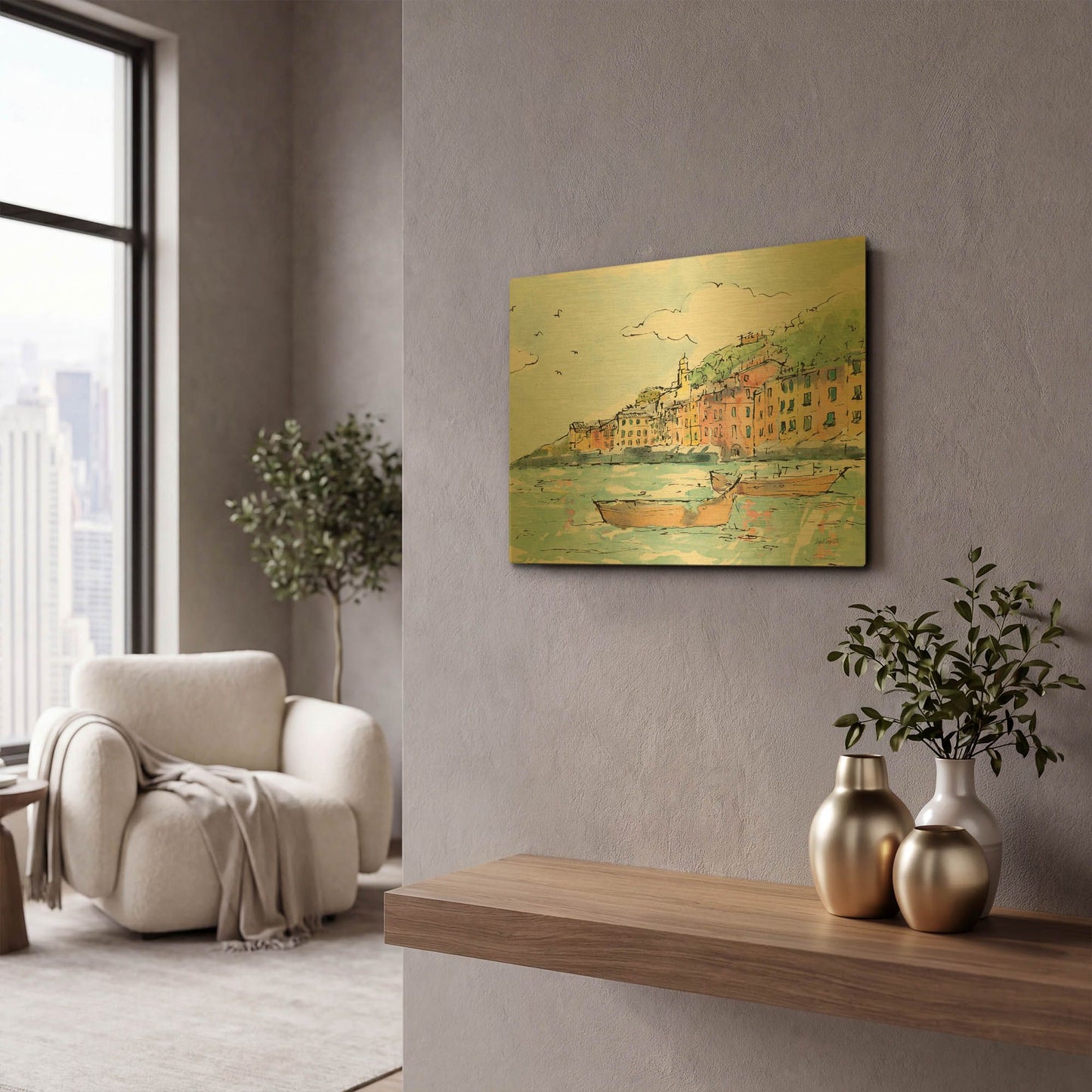 'Portofino I' By Anne Tavoletti Gold Metal Wall Art