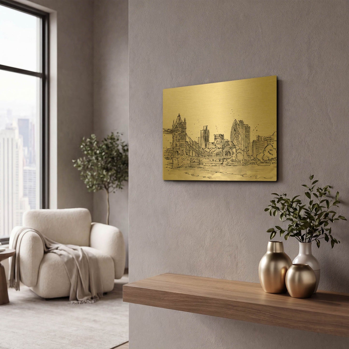 'Skyline Sketches IV' By Anne Tavoletti Gold Metal Wall Art