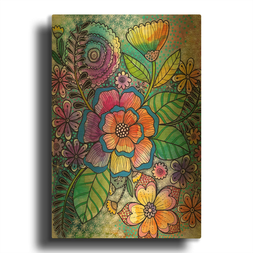 'Bohemian Blooms 1' By Hello Angel Gold Metal Wall Art