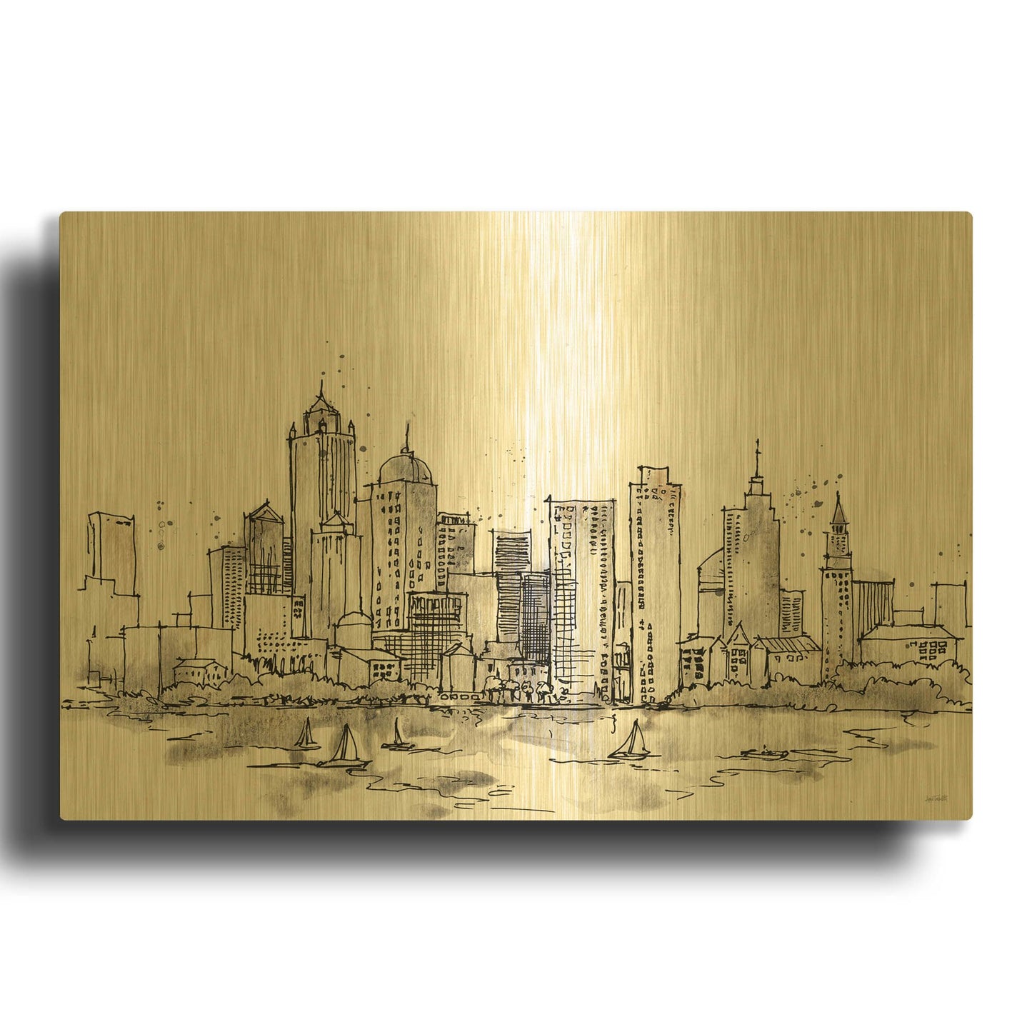 'Skyline Sketches III' By Anne Tavoletti Gold Metal Wall Art
