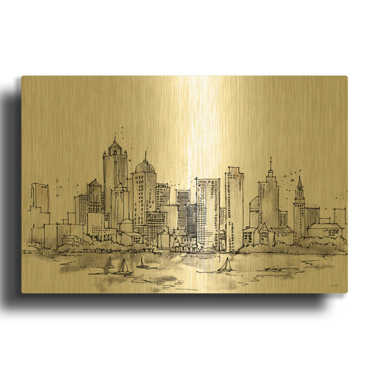 'Skyline Sketches III' By Anne Tavoletti Gold Metal Wall Art