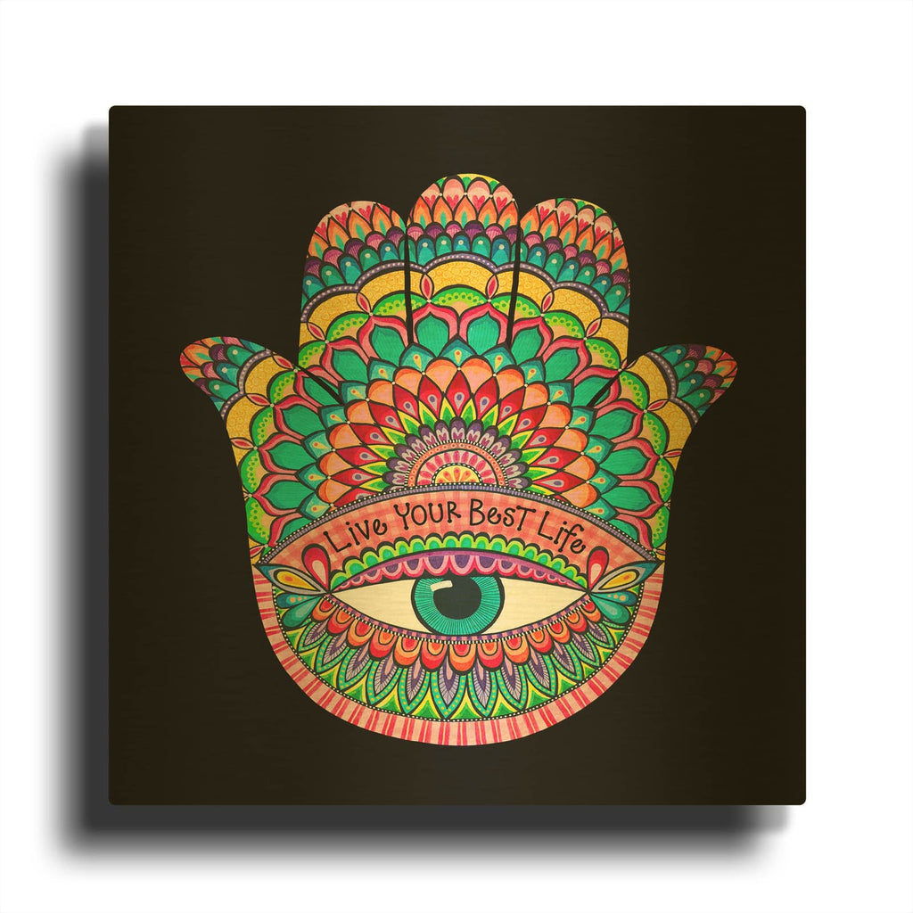 'Live Your Best Life Hamsa' By Hello Angel Gold Metal Wall Art