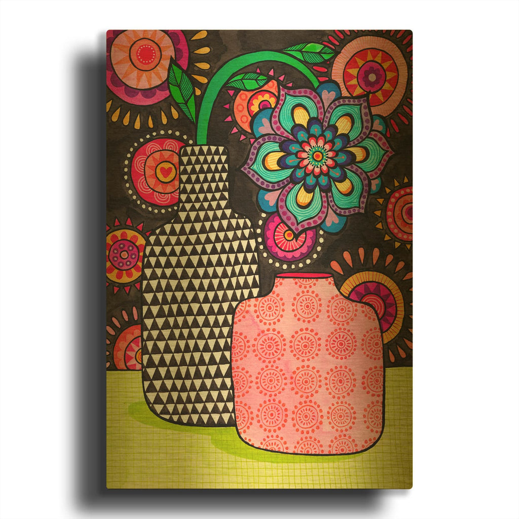'Two Vases One Flower' By Hello Angel Gold Metal Wall Art