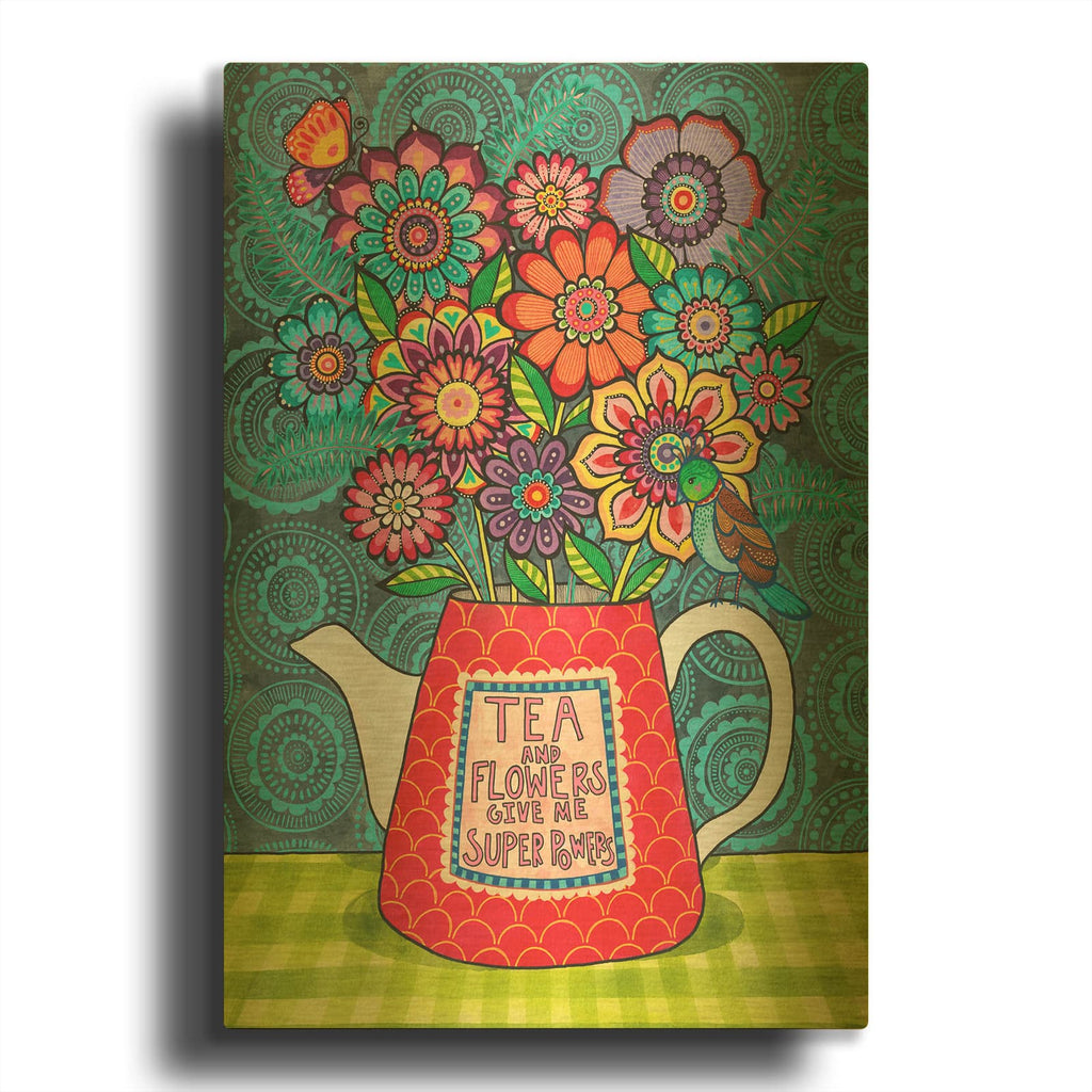 'Tea And Flowers' By Hello Angel Gold Metal Wall Art