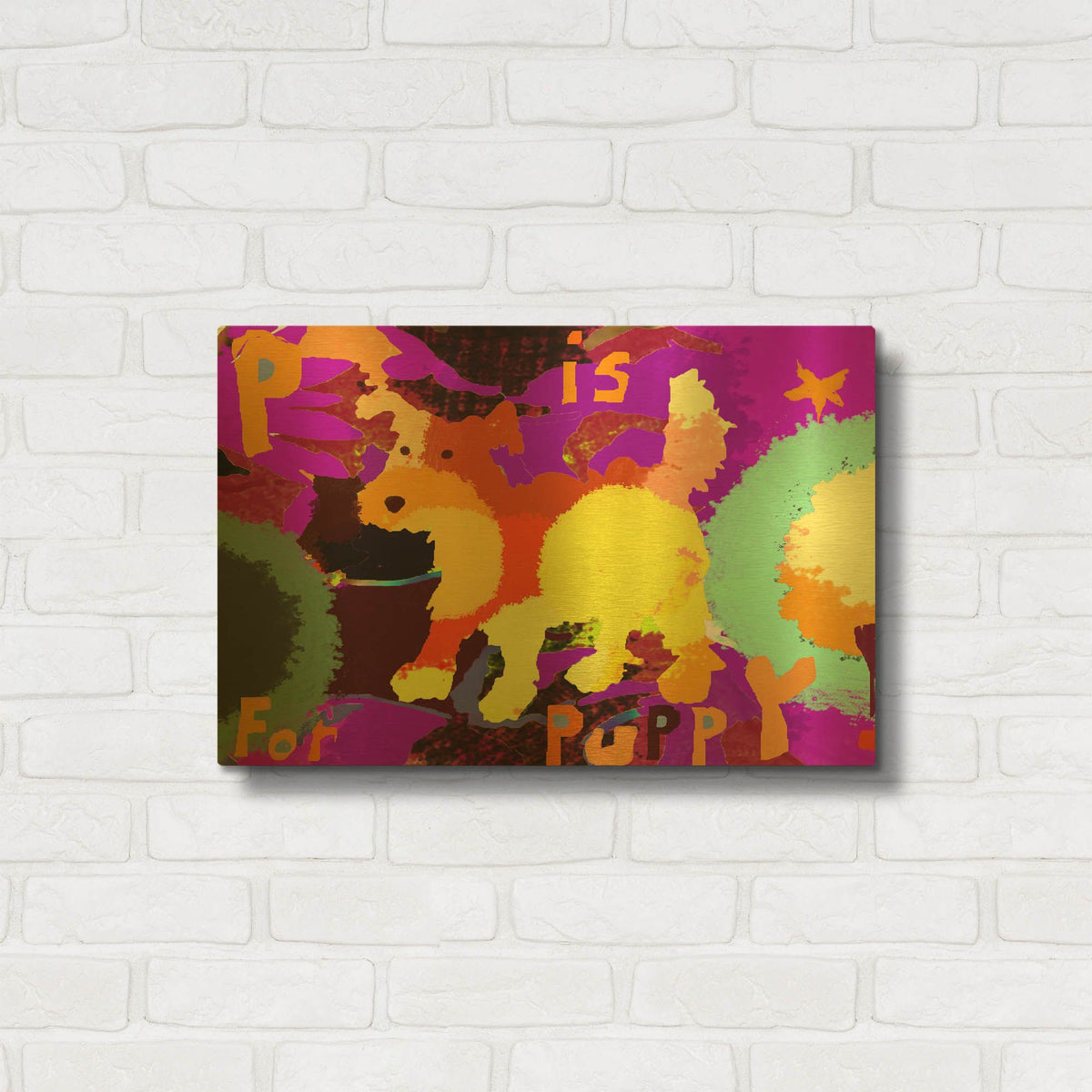 'P Is For Puppy' By Holly McGee Gold Metal Wall Art